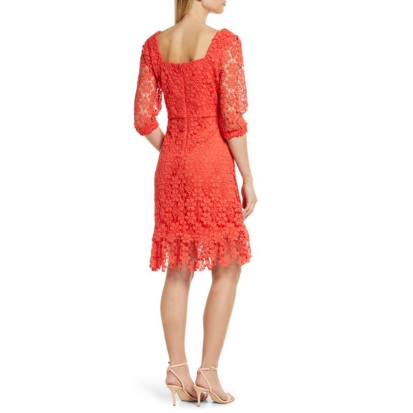 TAHARI ASL: Lace Fit & Flare Minidress In Coral (NWT) - Picture 2 of 7